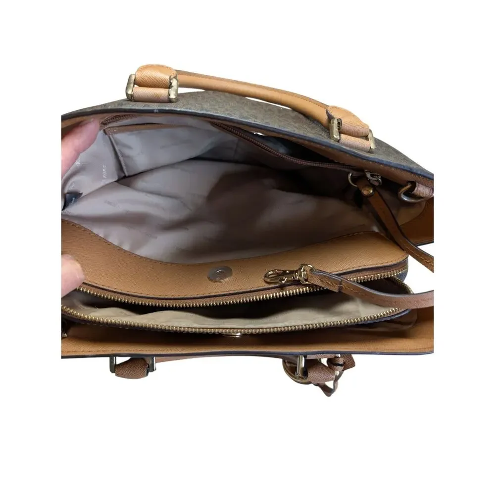 Michael Kors Signature Savannah Large Satchel Brown Acorn Gold Womens Handbag